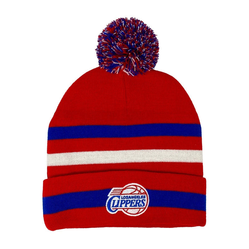 NBA Beanie Los Angeles Clippers, Tricolor Striped Cuffed Pom - Flashpopup.com