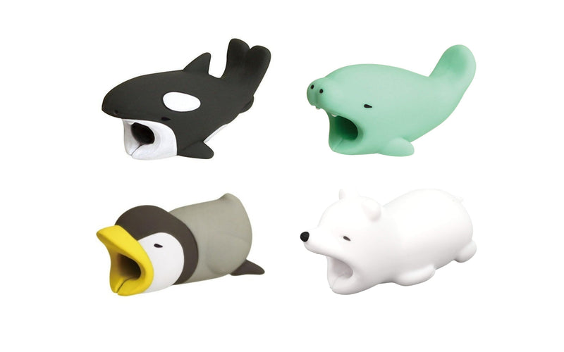4pk iPhone Animal Biters Cable Protectors - ARCTIC - Penguin, Orca, Polar Bear, Manatee - Flashpopup.com