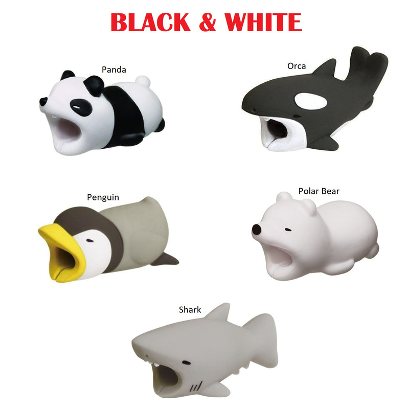 5pk iPhone Animal Biters Cable Protectors - BLACK & WHITE - Flashpopup.com