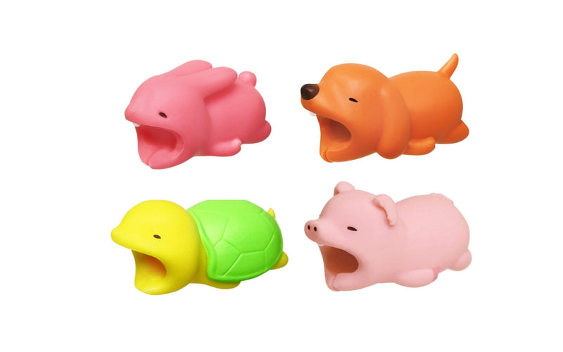 4pk iPhone Animal Biters Cable Protectors - Cute (Bunny, Pig, Turtle, Dog) - Flashpopup.com