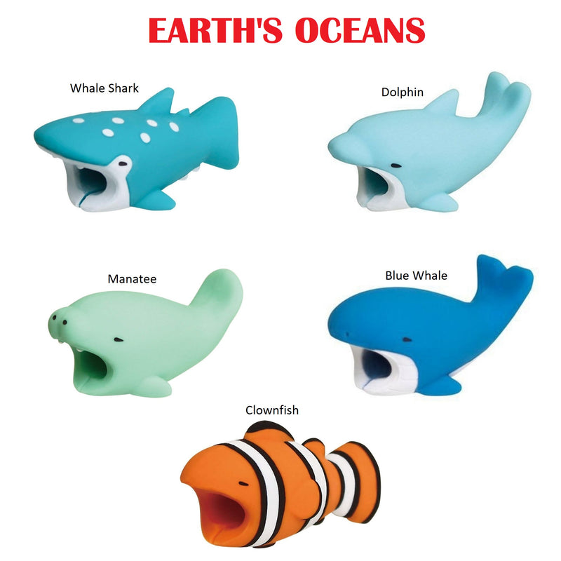 5pk iPhone Animal Biters Cable Protectors - EARTHS OCEANS - Flashpopup.com