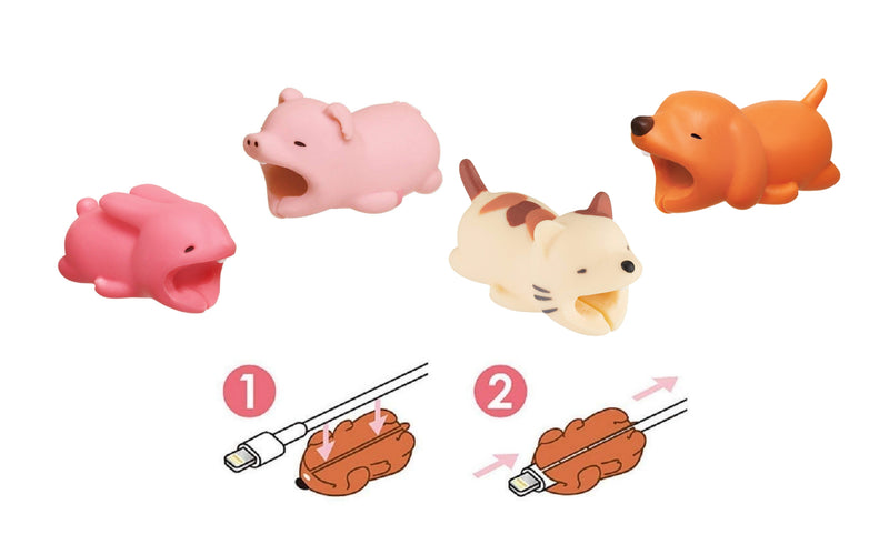 4pk iPhone Animal Biters Cable Protectors - PETS - Dog, Cat, Bunny, Pig - Flashpopup.com