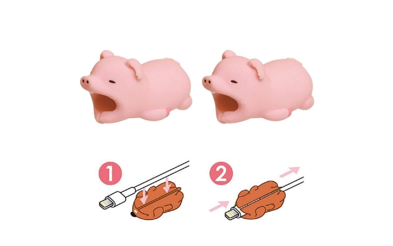 2pk iPhone Animal Biters Cable Protectors - Pig - Flashpopup.com