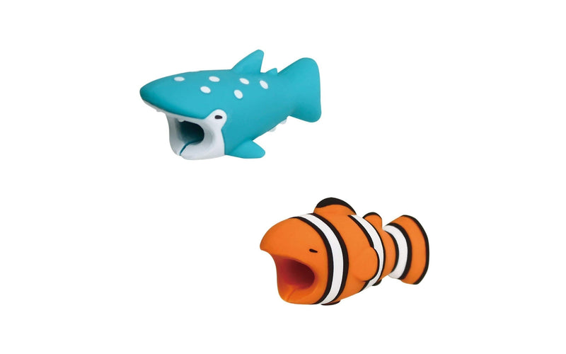 2pk iPhone Animal Biters Cable Protectors - Clown Fish & Blue Whale - Flashpopup.com