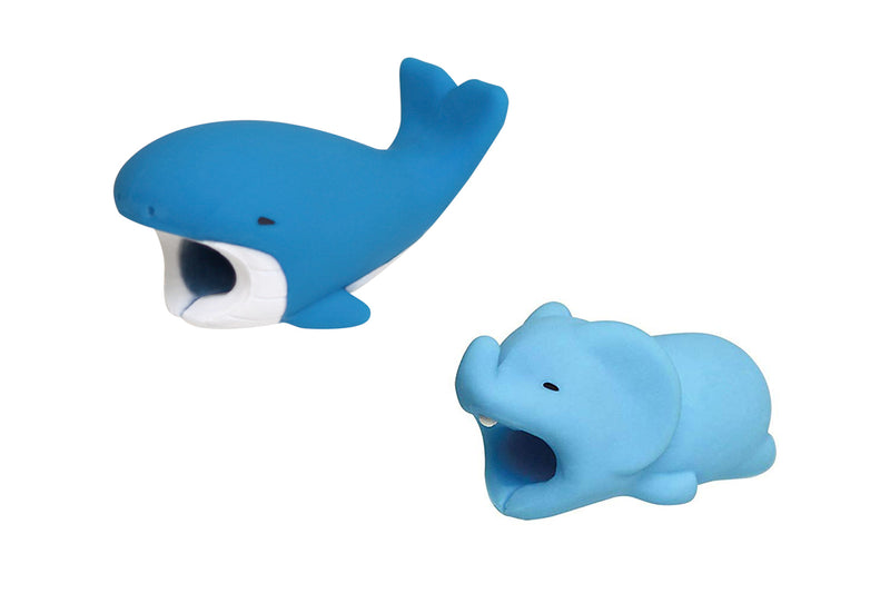 2pk iPhone Animal Biters Cable Protectors - Blue Whale & Elephant - Flashpopup.com