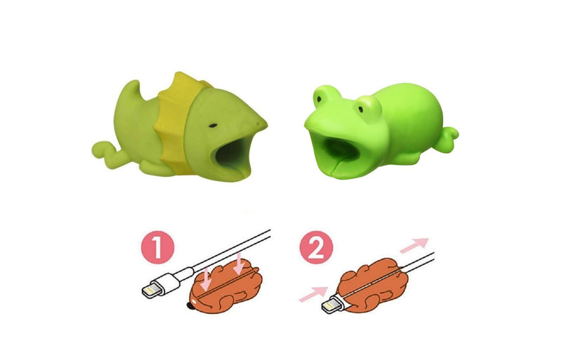 2pk iPhone Animal Biters Cable Protectors - Lizard & Frog - Flashpopup.com