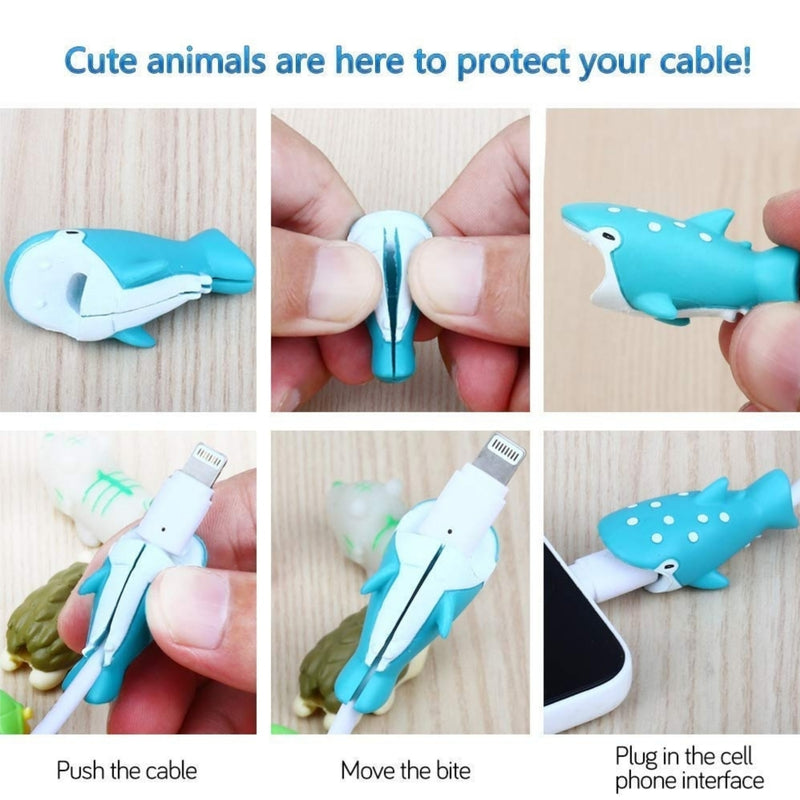 4pk iPhone Animal Biters Cable Protectors - Sea Life (Shark, Fish, Dolphin, Whale) - Flashpopup.com