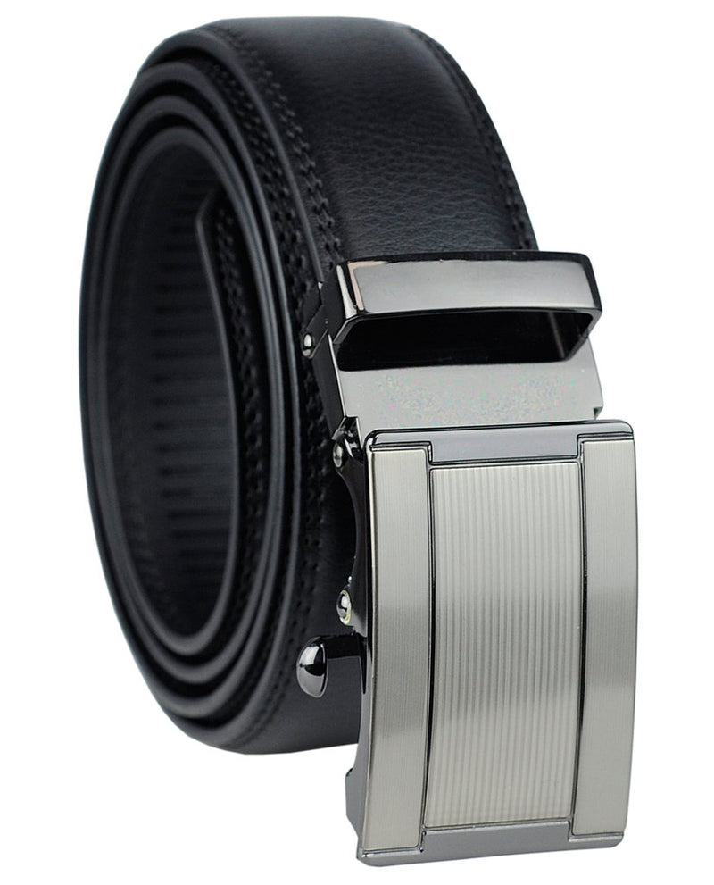 Men's Black Leather Belt with Rectangular Buckle Design - Flashpopup.com