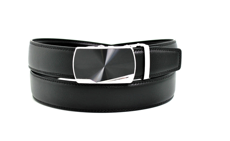Men's Leather Black Ratchet Belt Sliding Automatic Buckle - Flashpopup.com