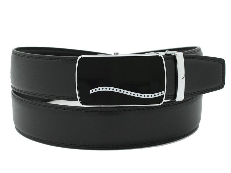 Men's Leather Black Belt with Wais Strap Buckle - Flashpopup.com