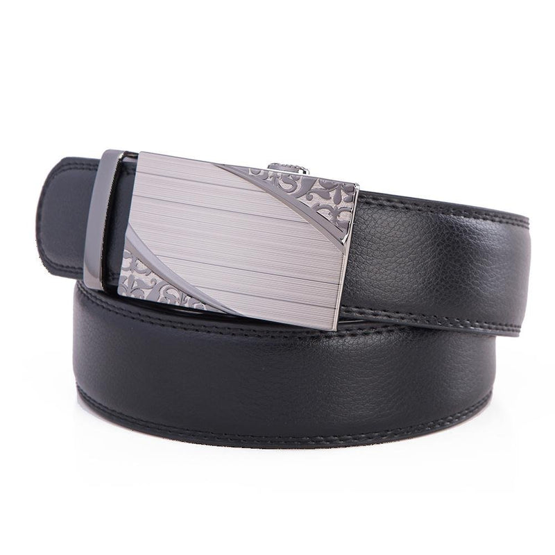 Men's Black Leather Belt with Ratchet Buckle Design - Flashpopup.com