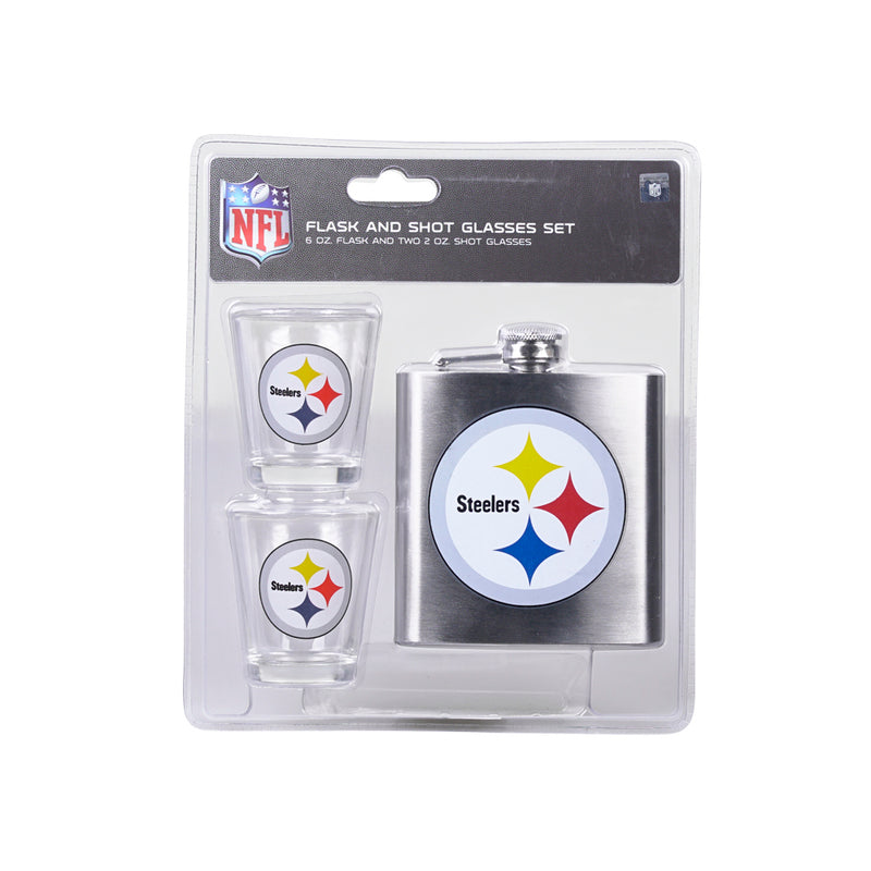 NFL Pittsburgh Steelers 6oz Flask Shot & 2oz Glasses Set, Stainless Steel - Flashpopup.com