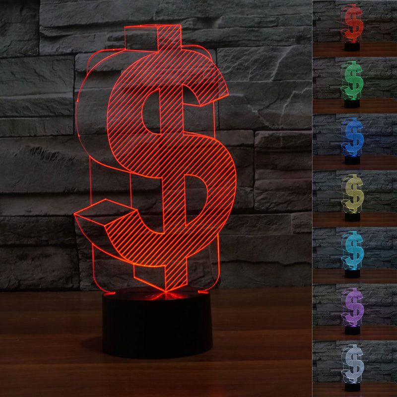 Smart Touch 3D Illusion 7-Color LED Light - Dollar Sign - Flashpopup.com