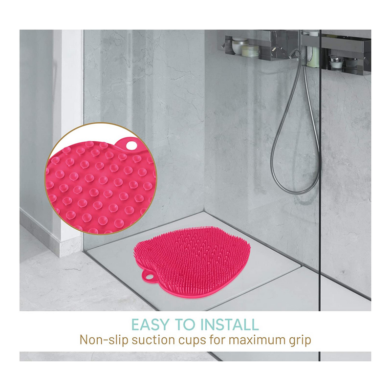 Non-Slip Silicone Foot Scrubber Shower Mat - Pink - Flashpopup.com
