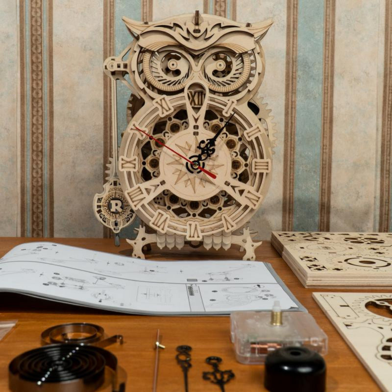 DIY 3D Moving Gears Puzzle - Owl Clock - 161 pcs - Flashpopup.com