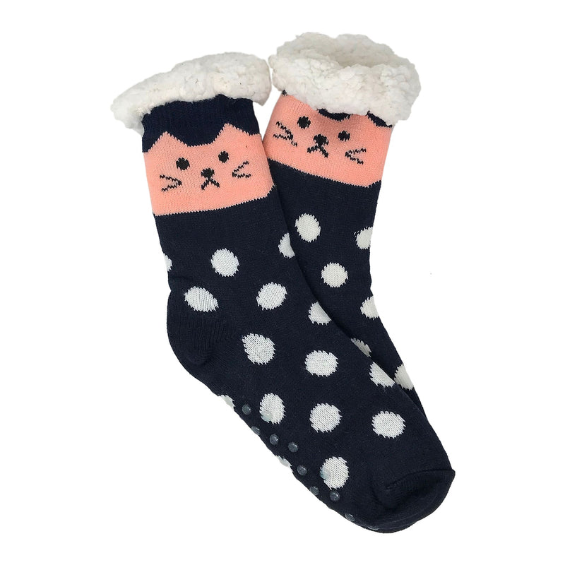 Sherpa Footy Socks, Non Slip Bottom - Kitty - Flashpopup.com