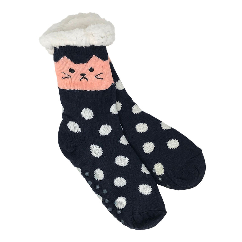 Sherpa Footy Socks, Non Slip Bottom - Kitty - Flashpopup.com