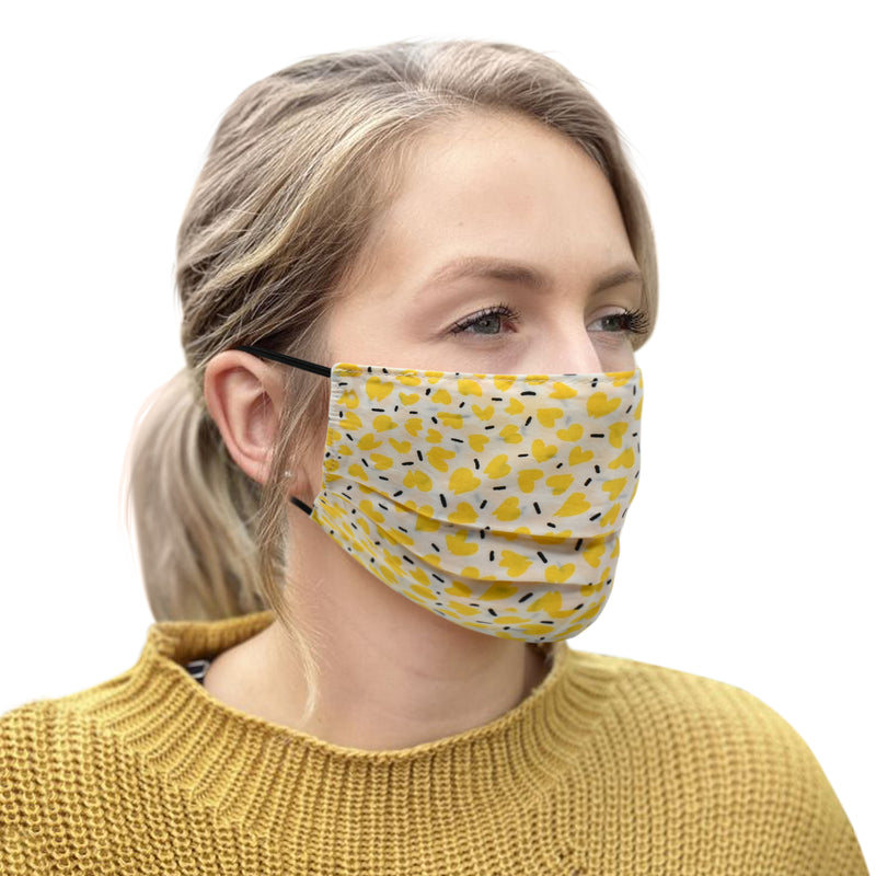 3Pc Yellow Heart Pleated Washable Mask - Flashpopup.com
