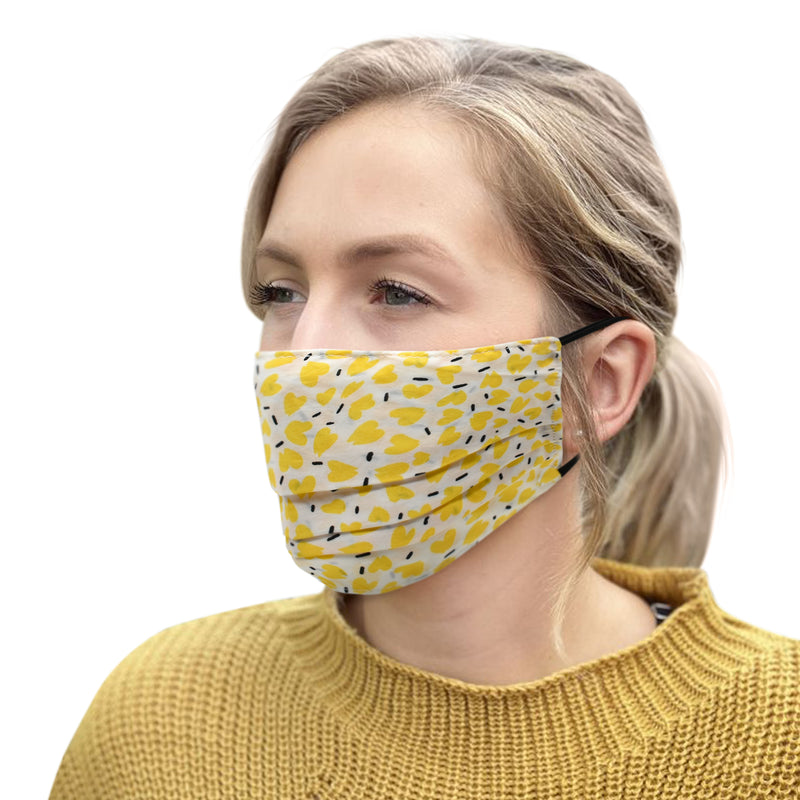 3Pc Yellow Heart Pleated Washable Mask - Flashpopup.com