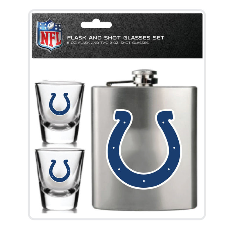NFL Indianapolis Colts 6oz Flask Shot & 2oz Glasses Set, Stainless Steel - Flashpopup.com
