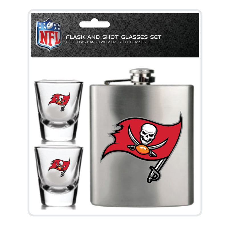 NFL Tampa Bay Buccaneers 6oz Flask Shot & 2oz Glasses Set, Stainless Steel - Flashpopup.com