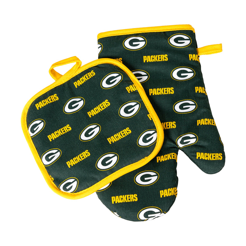 NFL Green Bay Packers Oven Mitt & Pot Holder Set Logo Rush - Flashpopup.com