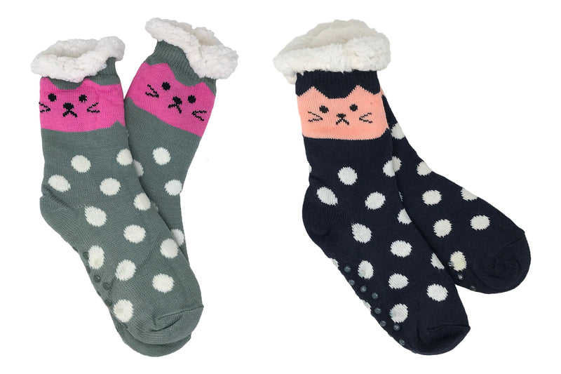 2 Pack Sherpa Socks - Gray Cat Blue Cat - Flashpopup.com