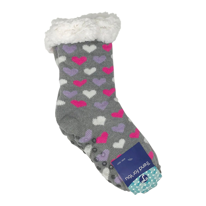 2 Pack Sherpa Socks - Gray Hearts, Gray Argyle - Flashpopup.com