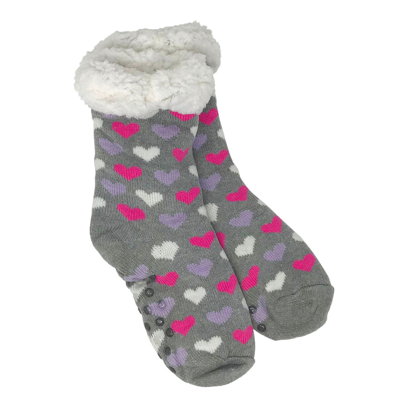 2 Pack Sherpa Socks - Gray Hearts, Gray Argyle - Flashpopup.com