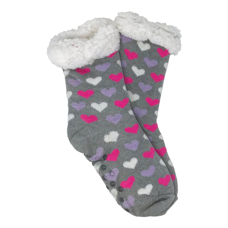 2 Pack Sherpa Socks - Gray Hearts, Gray Argyle - Flashpopup.com