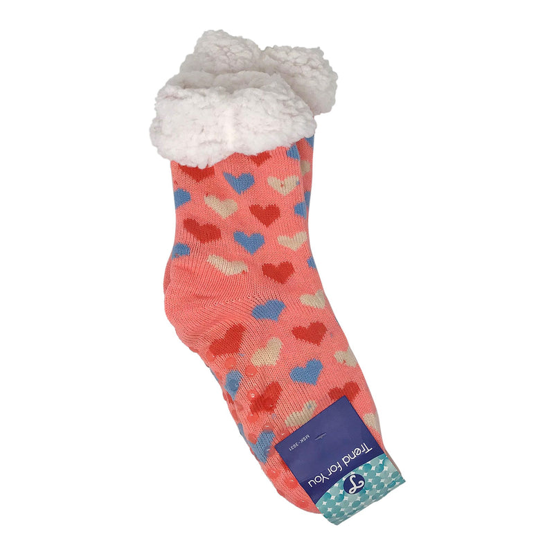 2 Pack Sherpa Socks - Maroon Cat Peach Hearts - Flashpopup.com