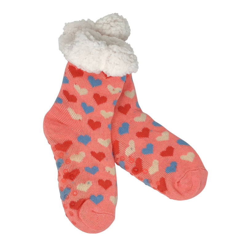 2 Pack Sherpa Socks - Maroon Cat Peach Hearts - Flashpopup.com