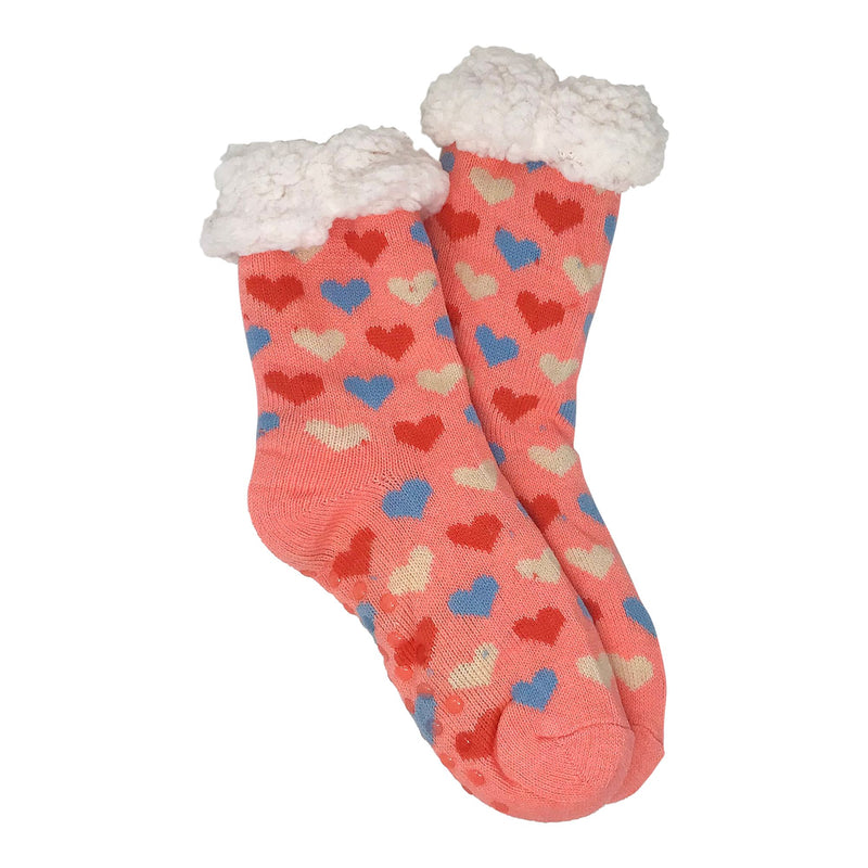 2 Pack Sherpa Socks - Maroon Cat Peach Hearts - Flashpopup.com