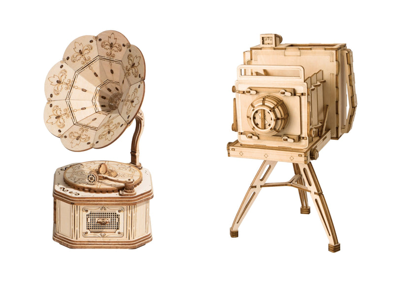 DIY 3D Puzzle 2 Pack - Vintage Camera and Gramophone