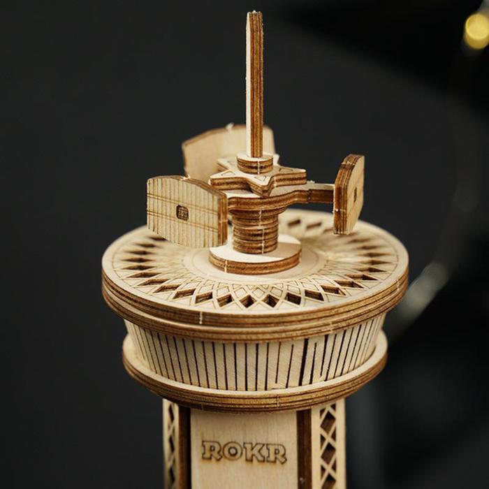 DIY 3D Wood Puzzle Music Box: Airplane Control Tower - 255 Pieces - Flashpopup.com