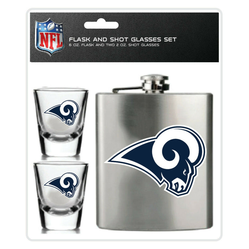 NFL Los Angeles Rams 6oz Flask Shot & 2oz Glasses Set, Stainless Steel - Flashpopup.com