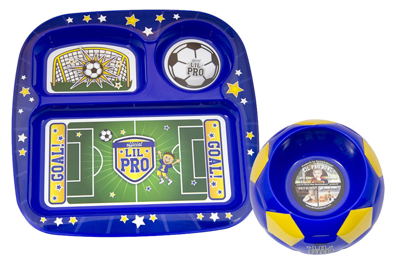 Remarkabowl Kids Soccer Blue Dinnerware Set, BPA Free - Flashpopup.com